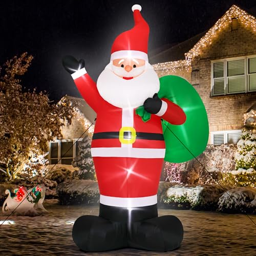 15FT Christmas Inflatables, Giant Inflatable Santa Claus Holding Gift Bags, Blow Up Christmas Santa Claus with 8pcs LED