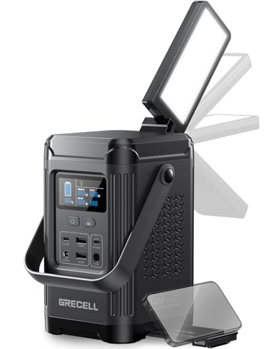 240W Portable Power Station 153.6WH Solar Generator, GRECELL LiFePO4 Battery Dual Way 100W PD, Portable Power Bank with Integrated Stand for Outdoors