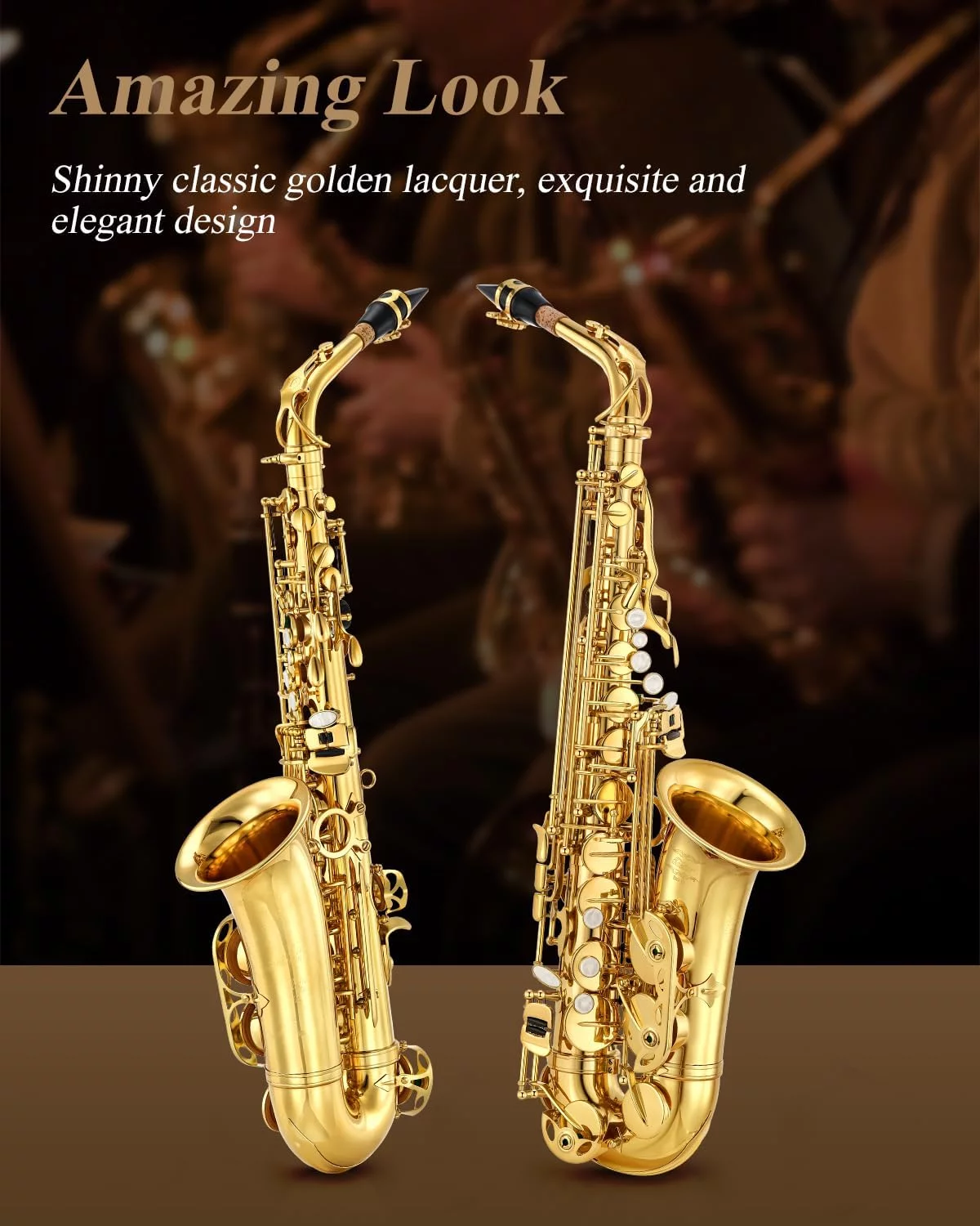 Eastar Alto Saxophone with Stand E Flat Gold Lacquer Student Beginner Sax Full Kit School Band Orchestra Instruments AS-II - Radiant Selections