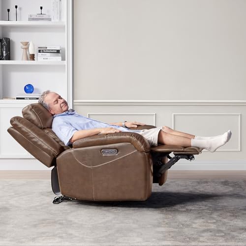 Watson & Whitely Genuine Leather Power Recliner Chairs for Adults, Wall Hugger RV Recliner with Power Headrest & Charging Ports