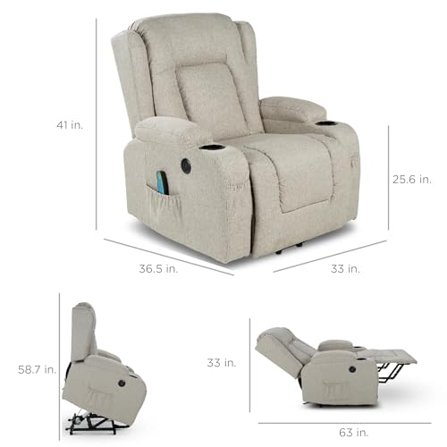Best Choice Products Modern Linen Electric Power Lift Chair, Recliner Massage Chair, Adjustable Furniture for Back, Legs w/ 3 Positions, USB Port