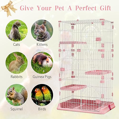 Hamiledyi Indoor Cat Cage 52 Inches Cat Villa Large Pet Crate with 3 Platforms and 1 Ramp Ladders Metal Cat Playpen with 3 Doors Outdoor Cat