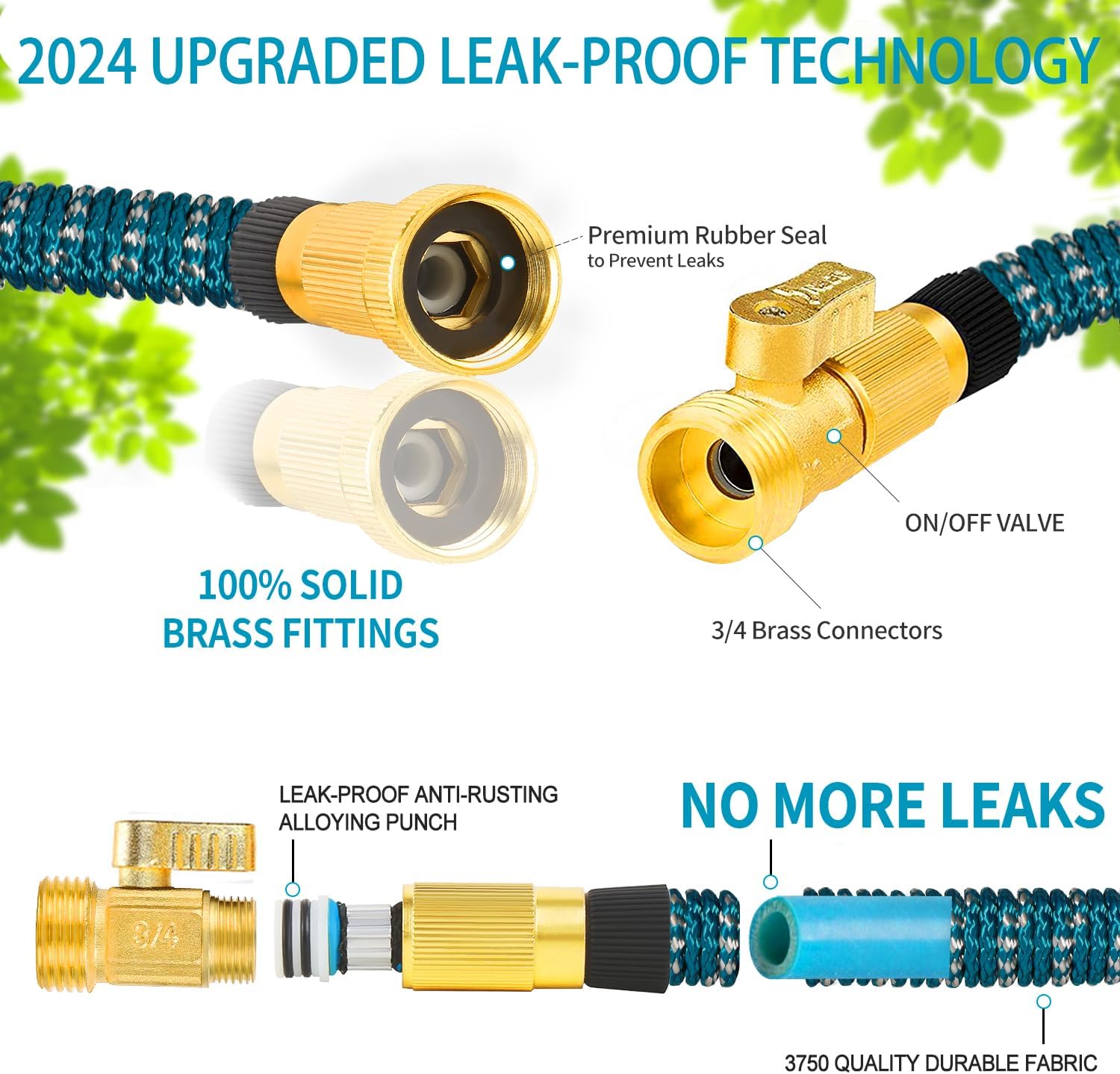 150 ft Expandable Garden Hose - All New 2024 Retractable Water Hoses with 3/4" Solid Brass Fittings, Extra Strength Fabric