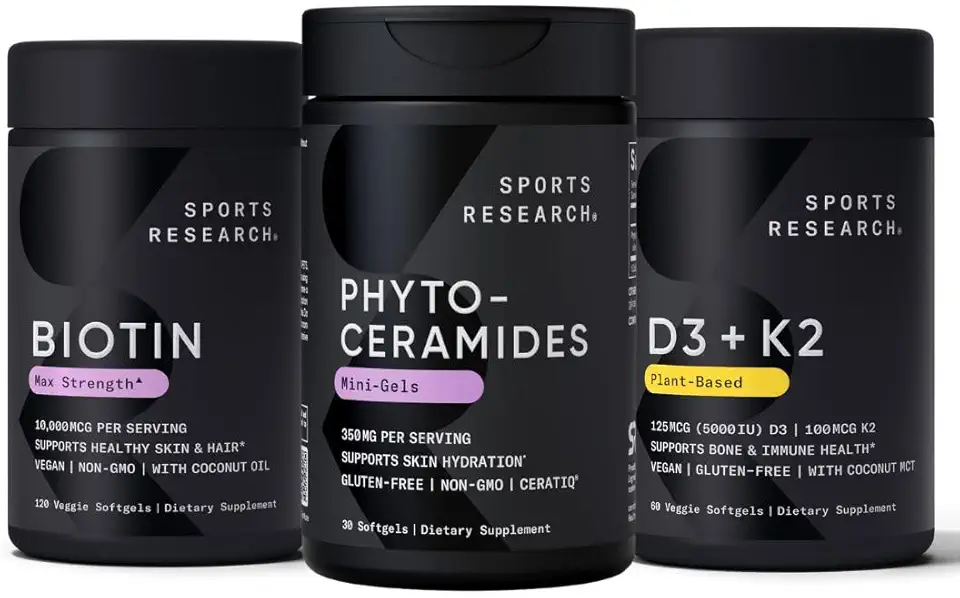 Sports Research Vitamin D3 K2 with Coconut Oil, Vegan Biotin 10