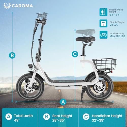 Caroma Peak 500W/800w/1200w Electric Scooters for Adults 14" Tire, 48V Battery, 30Miles Range, 20MPH Top Speed, Adjustable Electric Scooter with Seat