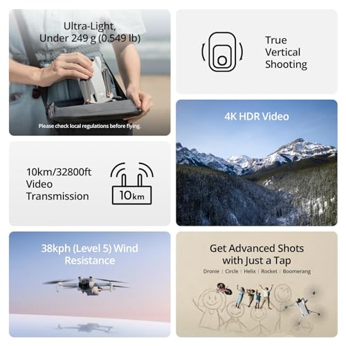 DJI Mini 3 Fly More Combo, Lightweight 3x Mechanical Gimbal Mini Camera Drone with 4K HDR Video, 3 Batteries for 114-min Flight Time