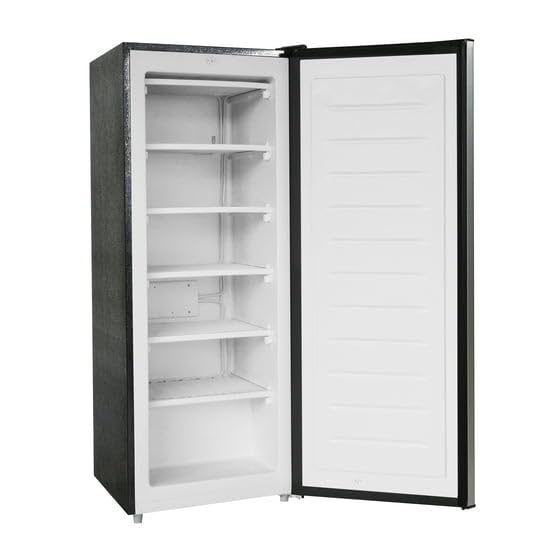6.5 Cu. Ft. Upright Freezer with Adjustable Temperature, Space-Saving Design, and 6 Shelves &ndash; Platinum Silver - Stainless Steel Look