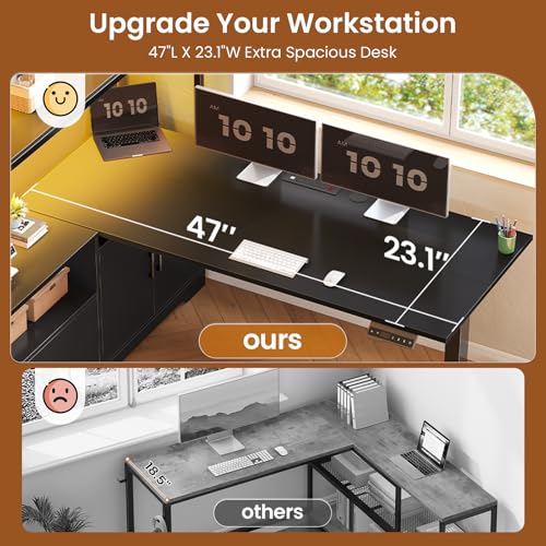 SEDETA L Shaped Standing Desk, Reversible Computer Office Desk with Drawers & Hutch