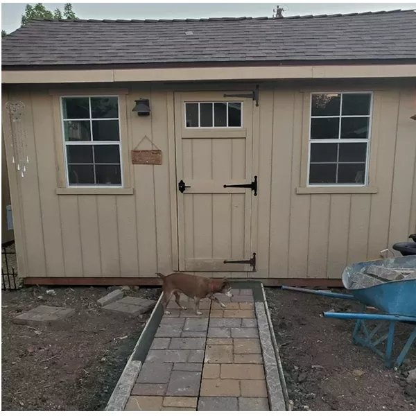 Plastic storage shed 10 ft wide X14 ft deep; A clearance sale