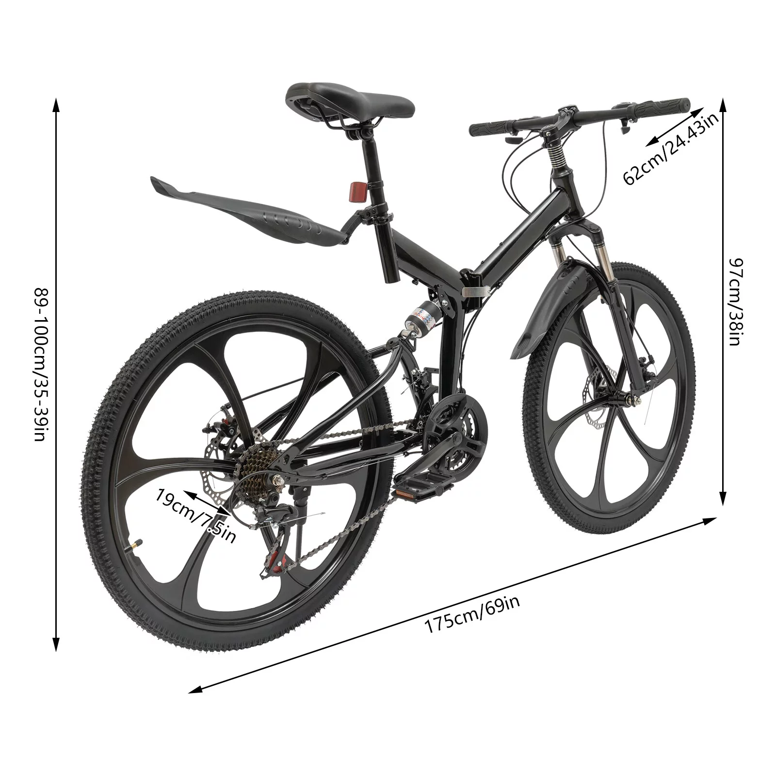 Loyalheartdy 26" Folding Mountain Bike 21 Speed Non-Slip Carbon Steel City Bike Disc Brake Road Rock Mountain Bike Black