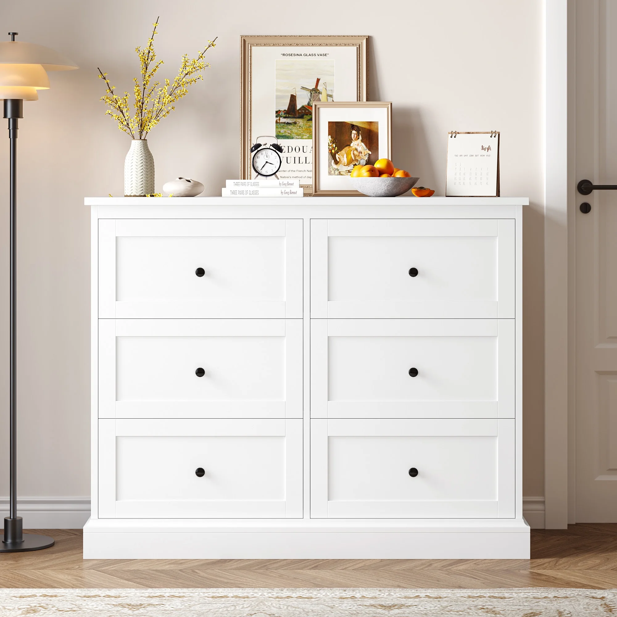 Homfa White Dresser with 6 Drawer , 42.5" Wide Double Dresser for Bedroom, Wooden Dresser Chest of Drawers