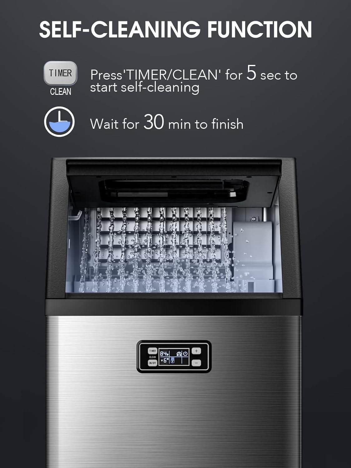 Joy Pebble Commercial Ice Machine,100 lbs/Day, Under-Counter Commercial Ice Maker with 24 Hour Timer,Ice Thickness Control