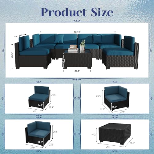 KIGOTY Patio Furniture Set 7 Pieces Conversation Sets, Outdoor Sectional Sofa