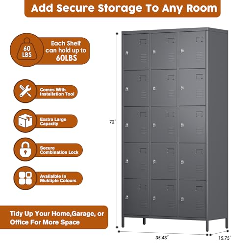 6 Door Metal Storage Locker 18 Hooks,Metal Locker for Employees with Lock for School Garage Office Gym Bedroom,Assembly Required