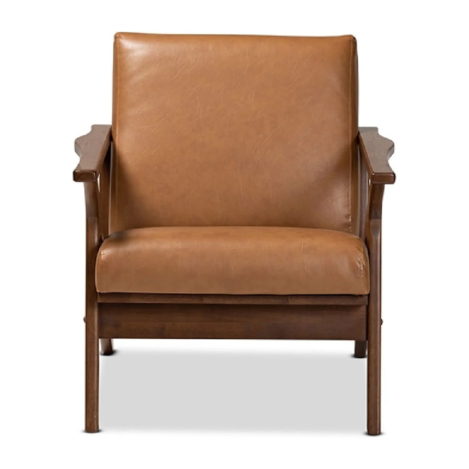 Baxton Studio Bianca Mid-Century Modern Walnut Brown Finished Wood and Tan Faux Leather Effect Lounge Chair