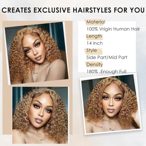 Curly Bob Wig Human Hair 13x4 Lace Front Wigs Human Hair Curly Wigs for Black Women HD Transparent Water Wave Lace Front Wigs Wet and Wavy Glueless
