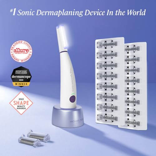 Michael Todd Beauty Sonicsmooth Pro+ Dermaplane Razor for Women Face + Eyebrow trimmer Dermaplaning System w/LED Light Peach Fuzz Remover -16