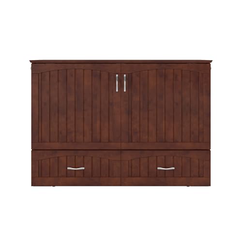 AFI Southampton Queen Murphy Bed Chest with Mattress, Storage, and Built-in Charger in Grey