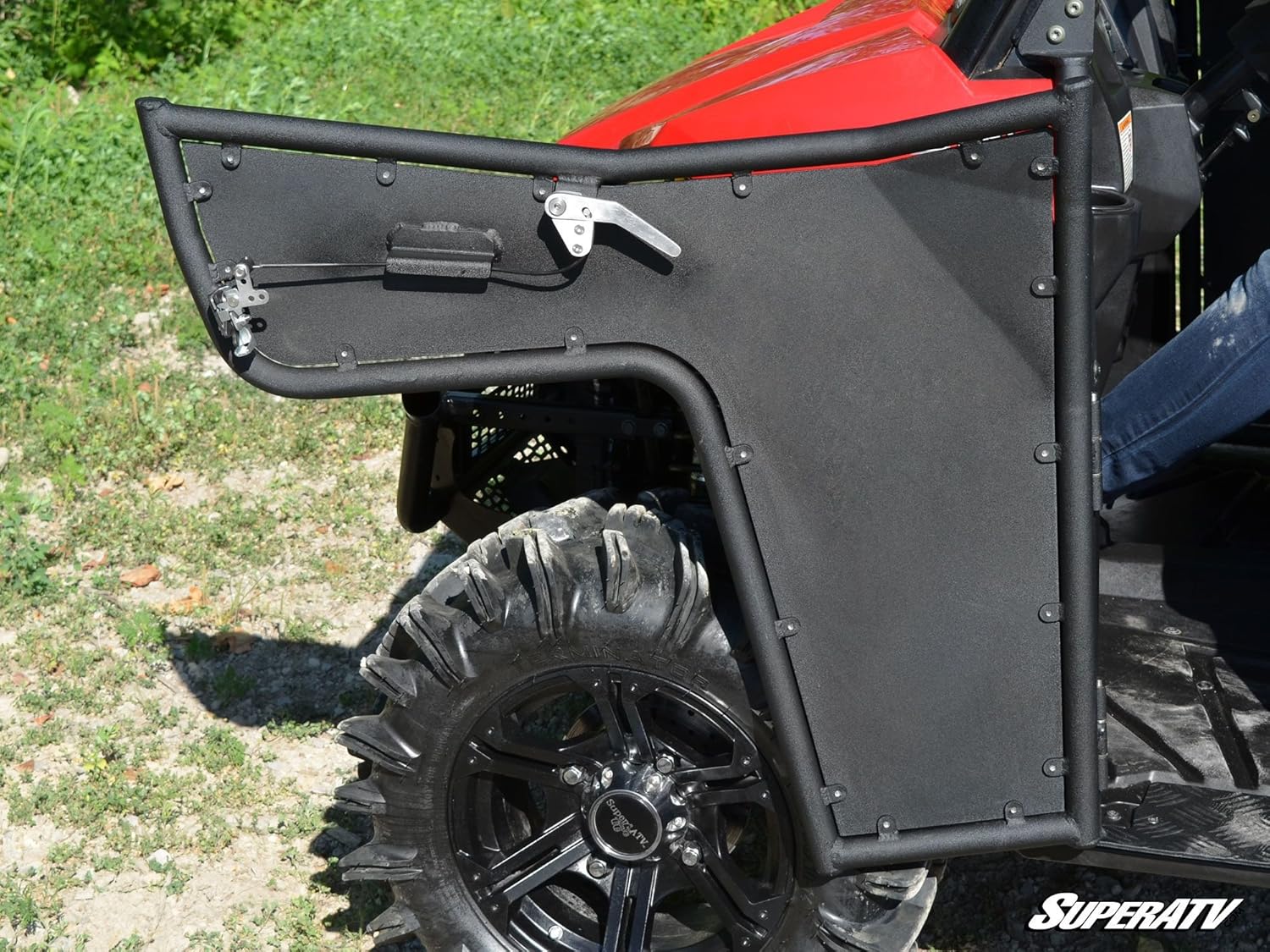 SuperATV Aluminum Half Doors for 2015+ Polaris Ranger Midsize 570 / ETX/EV | Two Front Doors | Powder Coated Black | Made with Lightweight