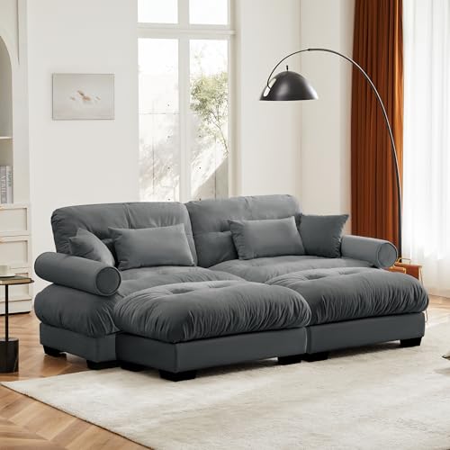 130" Modular Sectional Sofa,Velvet Upholstered Couches for Living Room,3 Seater Green Sofa Couch with Movable Ottoman