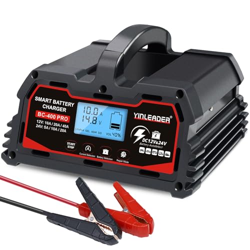 Battery Charger 40A, 12V/24V Lead Acid Smart Battery Charger, 12V LiFePO4 Car Battery Trickle Charger