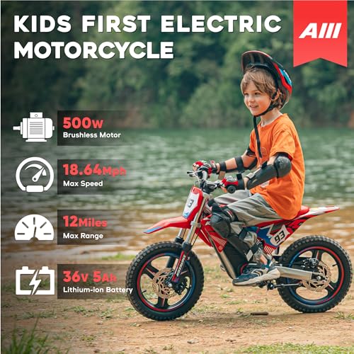 AIII Electric Dirt Bike for Kids 3-7, High Performance Racing Grade Motorcycle, Up to 8MPH, 2 Speed Settings, 12-Inch Off-Road Tires