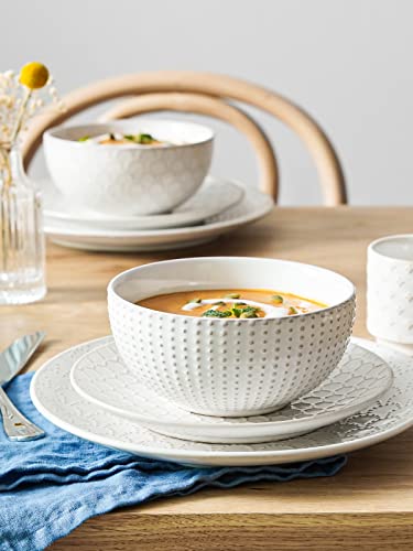 LE TAUCI Dinnerware Sets 12 PCS, Ceramic Plates and Bowls Set, Suit For Housewarming (10" Dinner Plate + 8" Salad Dish + 26 oz Cereal Bowl) x 4