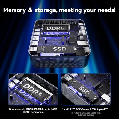 GEEKOM GT1 Mega AI Mini PC, with Intel 14th Gen Ultra 9 185H (Up to 5.1 GHz), 32GB DDR5 2TB M.2 NVMe SSD, Mini Desktop Computers Windows 11 Pro