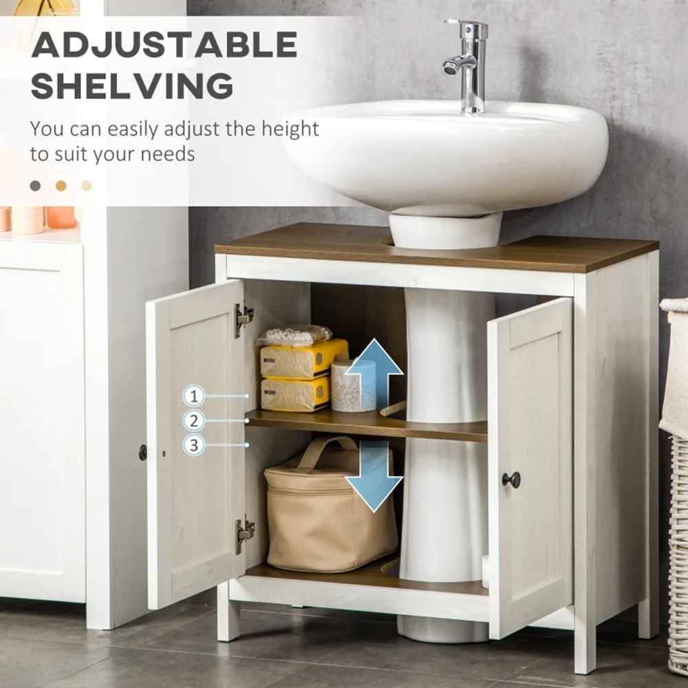 Pedestal Sink Storage Cabinet, Under Sink Cabinet with Double Doors,  Antique White, Walnut-AS