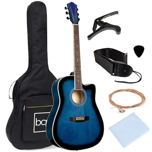 Best Choice Products 41in Beginner Acoustic Guitar Full Size All Wood Cutaway Guitar Starter Set Bundle with Case, Strap, Capo, Strings, Picks