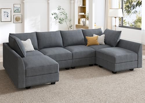HONBAY Modular Sectional Sofa U Shaped Sectional Modular Sofa with Storage Convertible Sectional Couch for Living Room, Grey