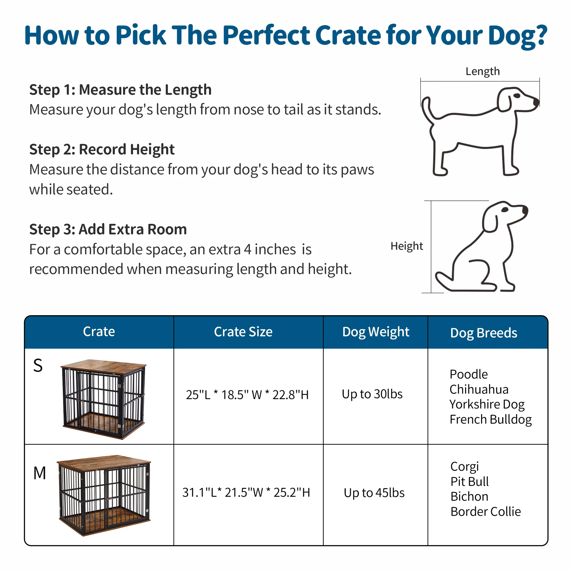 Made4Pets Medium Wooden Dog Crate Furniture with Washable Cushion for Dogs