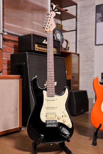 AKLOT Stryde Electric Guitar with Coil-Split: Roasted Maple Neck, Flame Maple Graphic Top, HSS Ceramic Pickups, Beginner Guitar Kit with 10W Amp