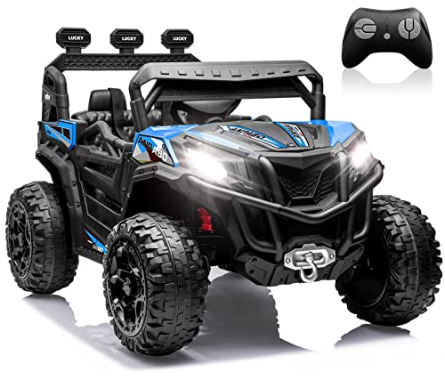 ANPABO 24V 4X4 Ride on Car Truck w/Remote Control, 4WD/2WD Switchable Kids UTV, 19" Spacious Seat, 4 Shock Absorbers, Soft Start, Music Player