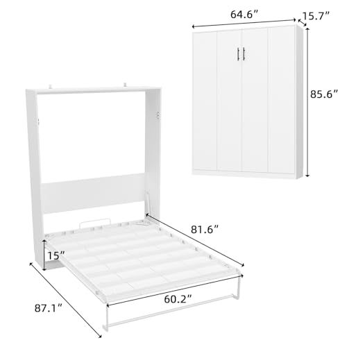 Queen Size Murphy Wall Bed, Modern Space-Saving Murphy Bed Cabinet Foldable Platform Bedframe for Guest Room Home Office