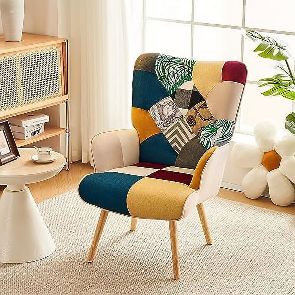 HOOMHIBIU Accent Chair  Living Room Chair  Modern High Back Armchair  Colorful Patchwork Reading Chairs for Bedroom  Lounge Chair with Linen Fabric