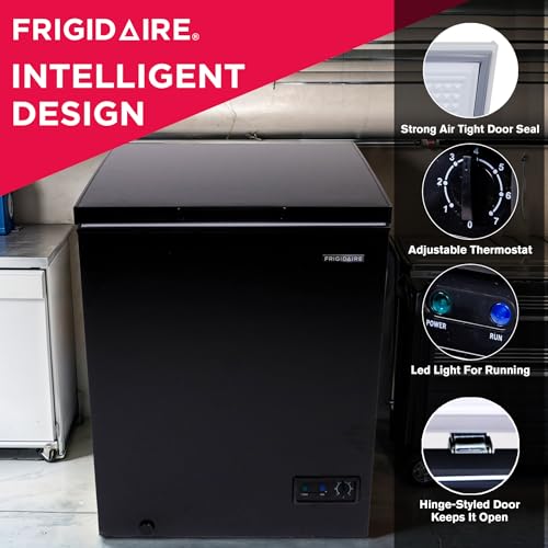 FRIGIDAIRE EFRF7003-BLACK Chest Deep Freezer, 7 Cu. Ft, Black Adjustable Thermostat-Removable Vinyl Coated Wire Basket-Easy Defrost Drain