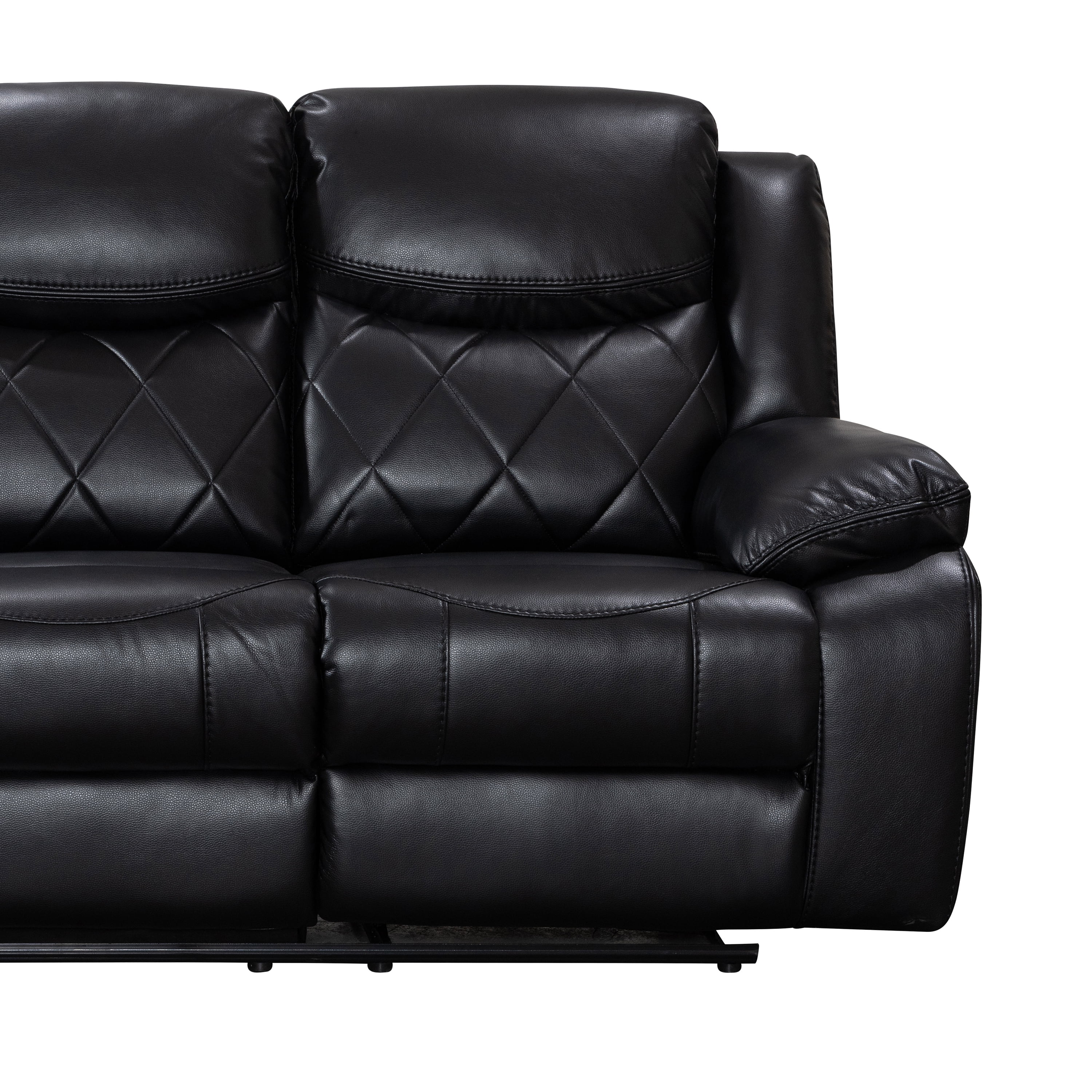 Contemporary Living Room Plush Faux Leather Upholstered Power Reclining Sofa, Black