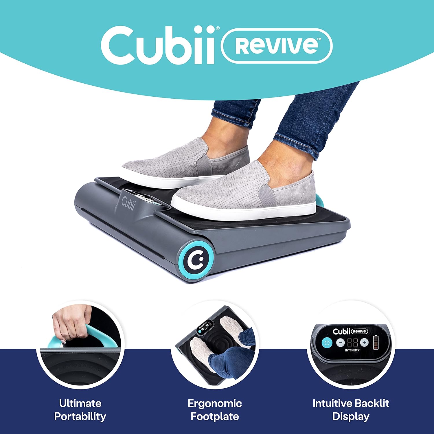 Cubii Revive - Cordless Portable Foot and Lower Leg Massager Vibration Foot Plate, Ultra-Quiet Vibration for Relaxation, Recovery