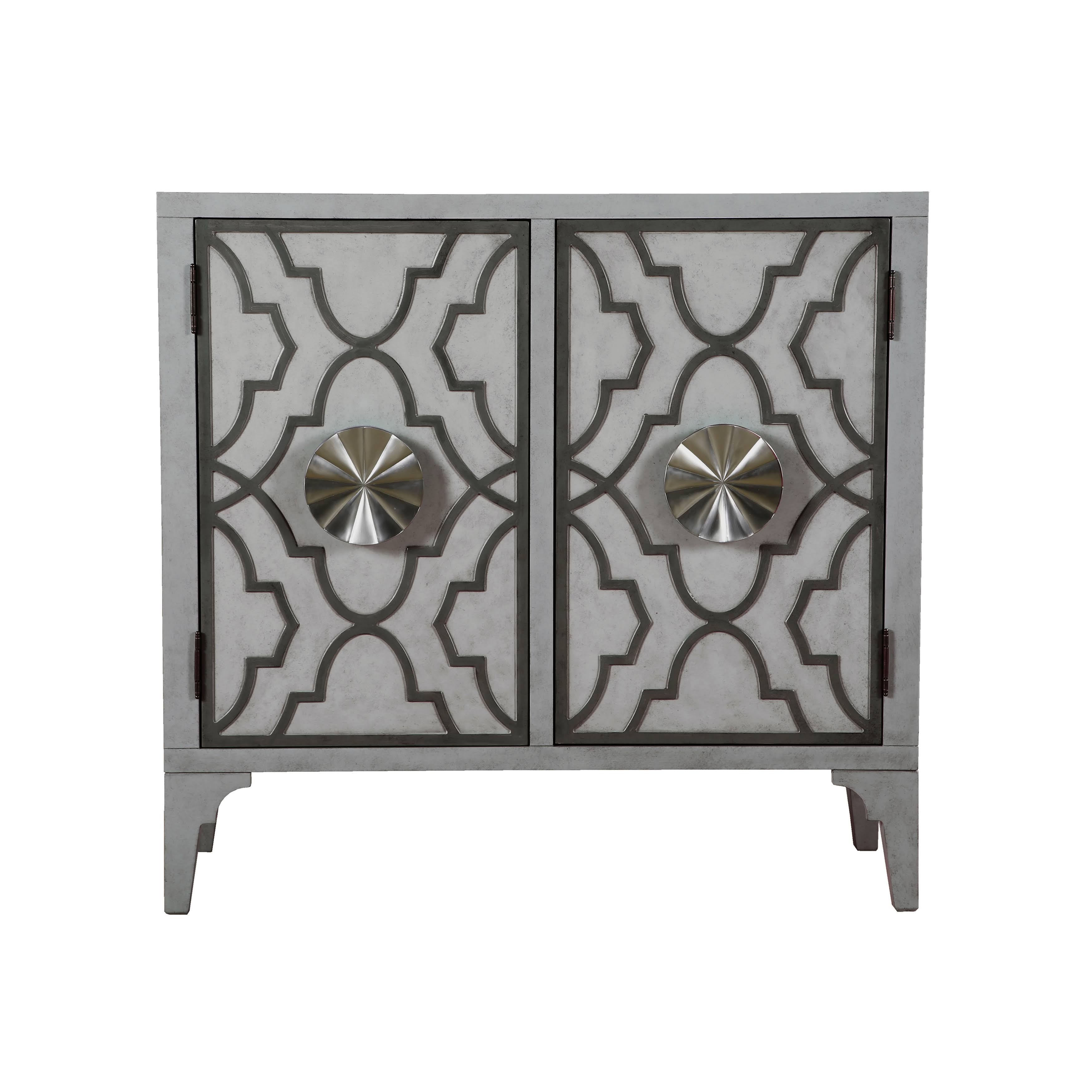 Moroccan Pattern Two Door Accent Chest in Storm Grey