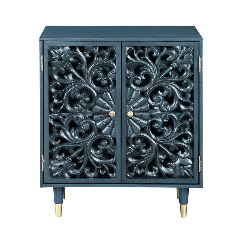 Solid Wood Green Hollow 2-Door Accent Cabinet for Living/ Dining Room - W17.5x22x L30x22x H35.5x22