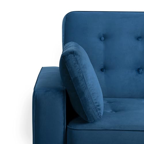 Serta Ainsley 72.6" Convertible Sleeper Sofa, Queen Size, Dreamcoil Comfort, Soft Velvet Fabric, Navy