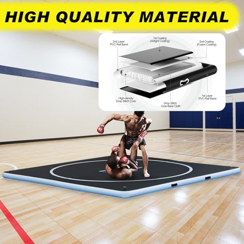 Inflatable Wrestling Mat for Adults/Kids - Thicken PVC Grappling Mat with Air Pump, Portable MMA/BJJ/Judo/Gymnastics Training Mat (5FT/10FT)