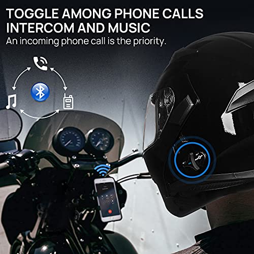 ILM Bluetooth Motorcycle Helmet Modular Flip up Full Face Dual Visor Mp3 Intercom FM Radio DOT Model 902BT(Matte Black, Large)