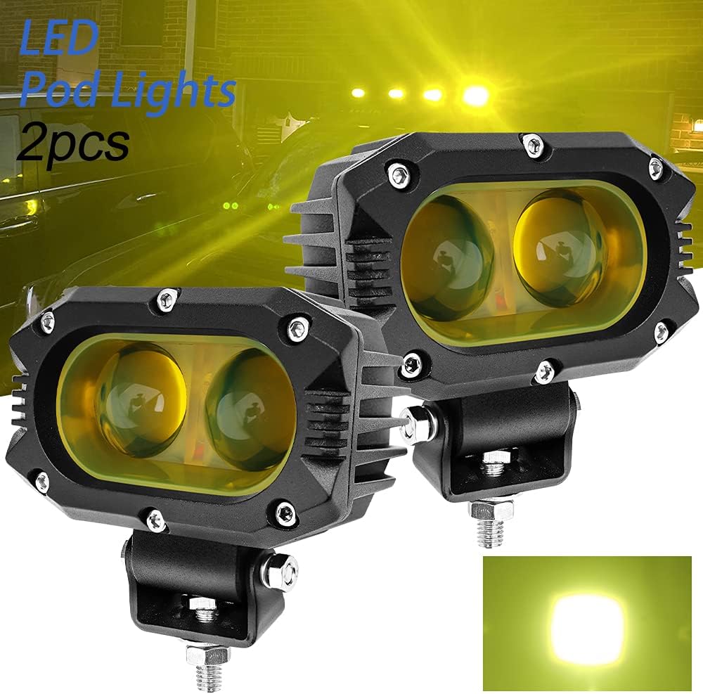 CO LIGHT LED Flood Beam Yellow Fog Lights 2PCS Driving Lights Work Light Pods Fit for Motorcycle ATV UTV SUV Car Tractor Forklift Truck Boat