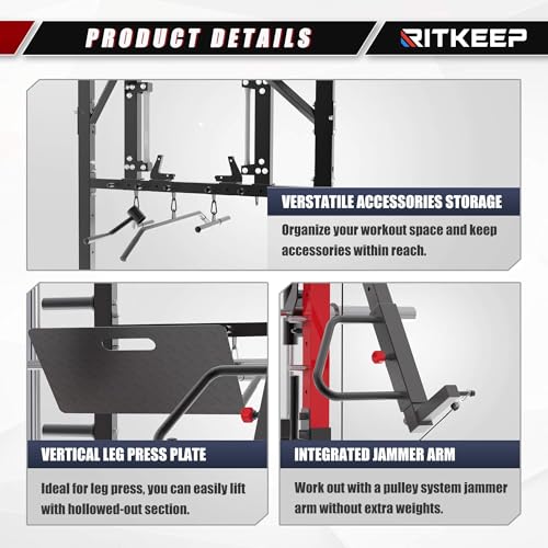 Smith Machine with Jammer Arms & Leg Press with Adjustable Dual Pulley Ratio (1:1 & 2:1), PMAX-4750 All-in-One Commercial & Home Gym Equipment