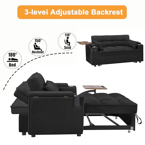68.11" Corduroy Sleeper Chair Bed with USB Port, Cup Holders & Side Storage Pockets – 3-in-1 Foldable Sofa Bed for Guest Room, Living Room – White