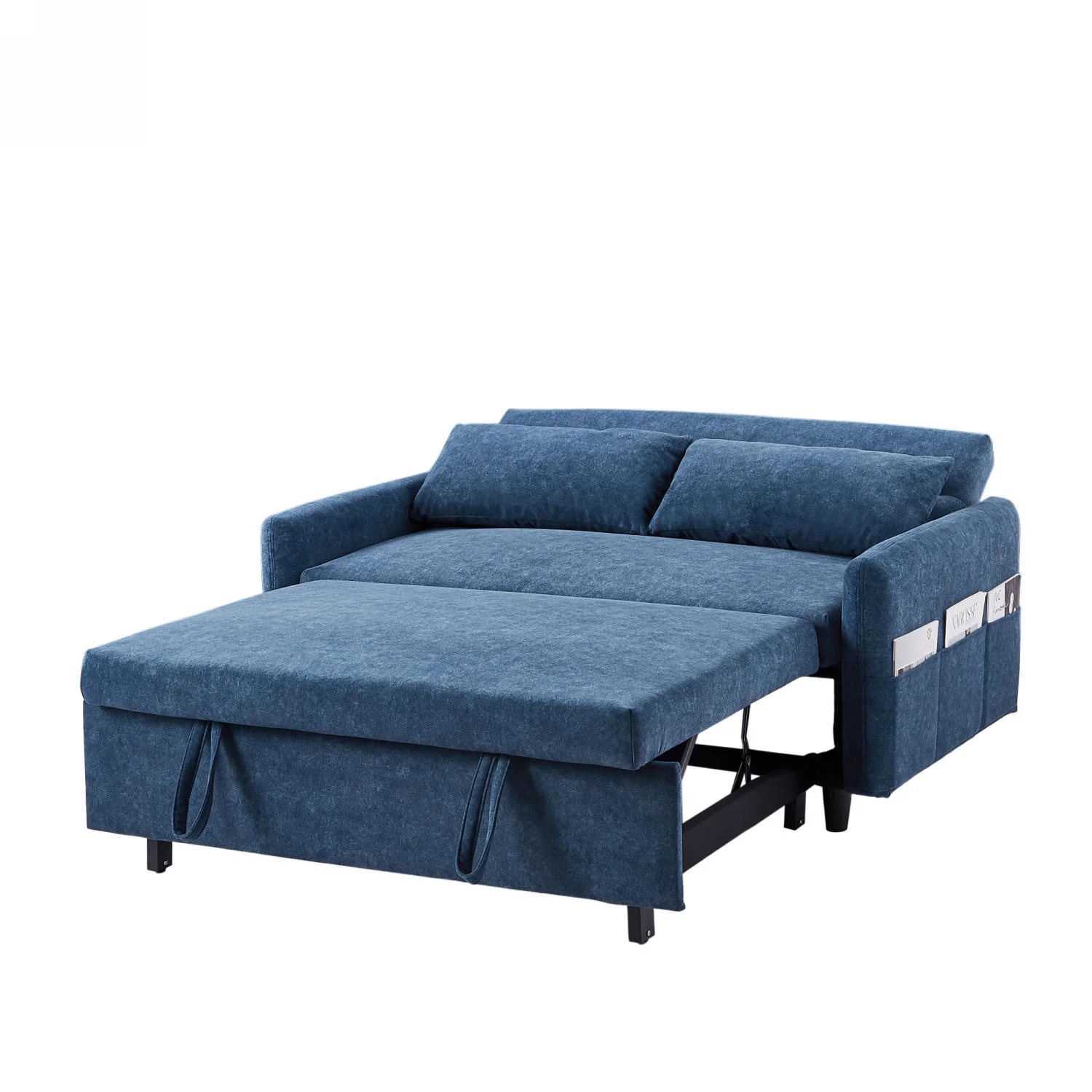 Churanty 55.1" Pull Out Sleep Sofa Bed Loveseats Sofa Couch with Adjsutable Backrest, Storage Pockets, 2 Soft Pillows for Living Room, Bedroom