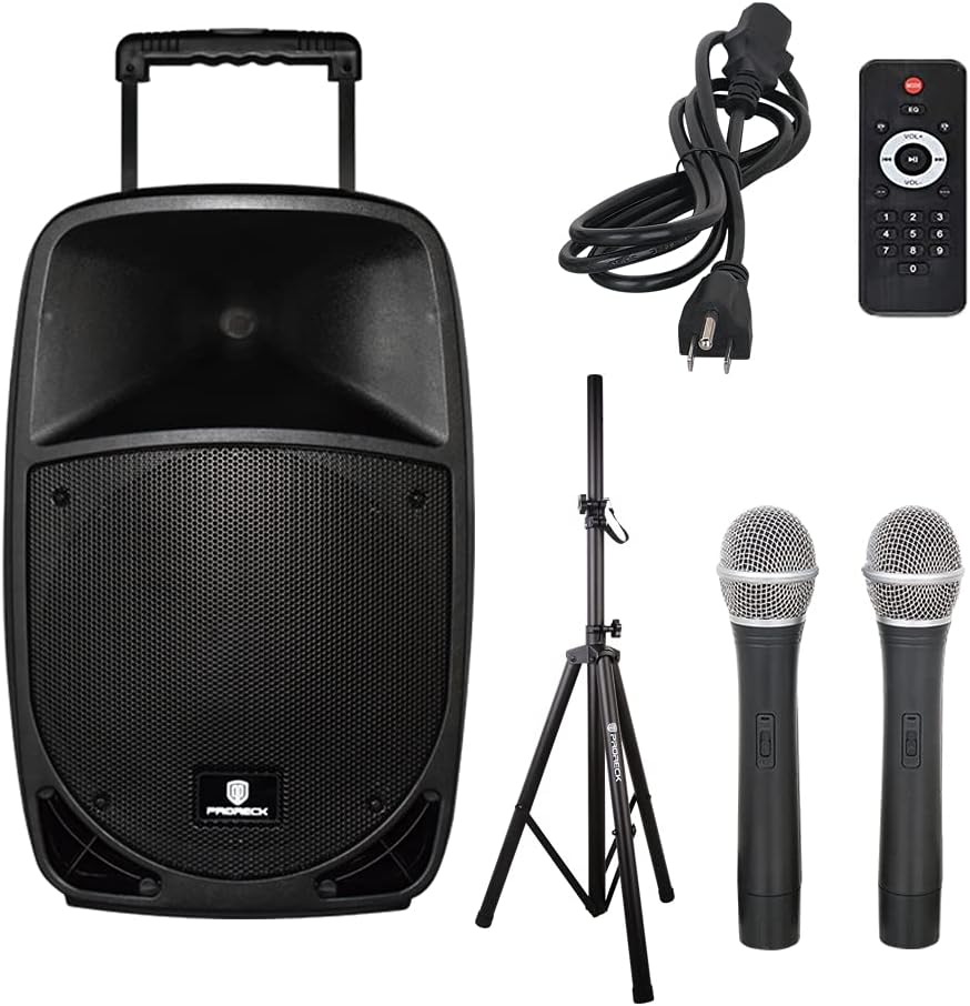 PRORECK Freedom 12 Portable Wireless 12-Inch 500 Watt Powered Dj/PA Speaker Karaoke System with Bluetooth/USB Drive Read/SD Card Reader/FM/Remote