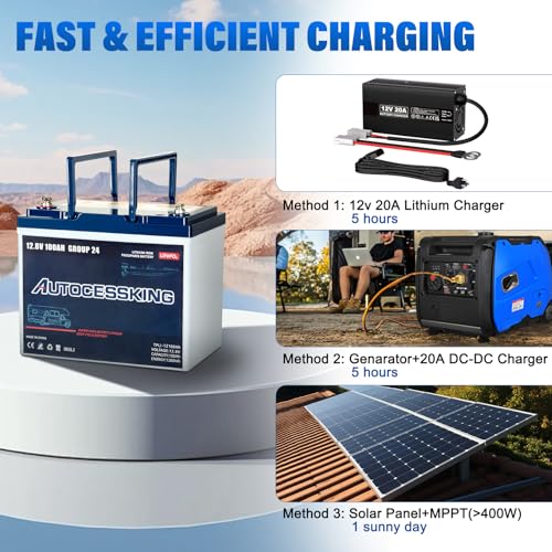12V 100Ah BCI Group 24 LiFePO4 Battery, 100A BMS Rechargeable Mini Lithium Battery with Low-Temp Protection, Up to 15000 Cycles Perfect for RV